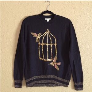 New without tag Love Birds Gold Sequins black soft sweater